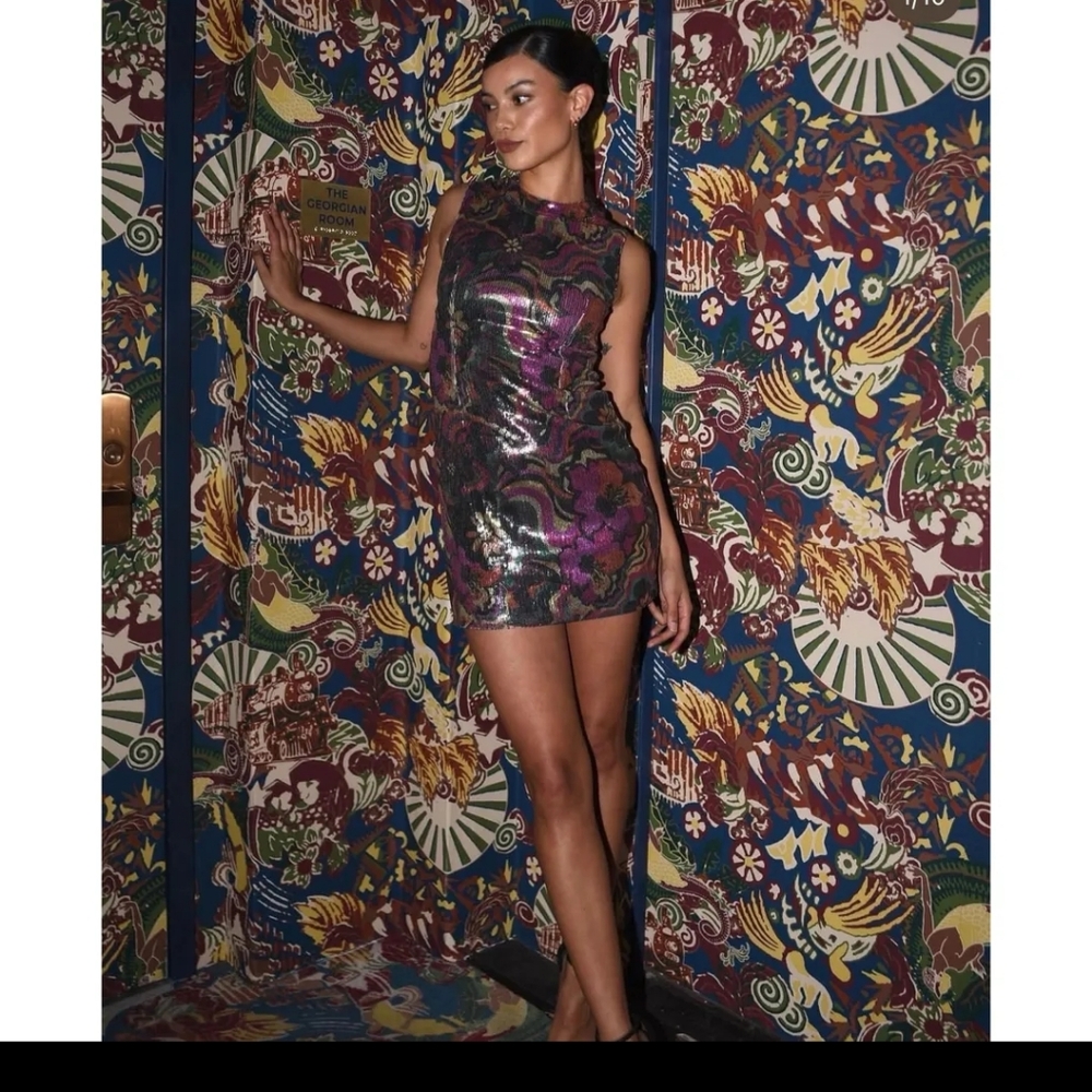 Misa Los Angeles Flora Edie Sheath Mini Dress W/Sequins